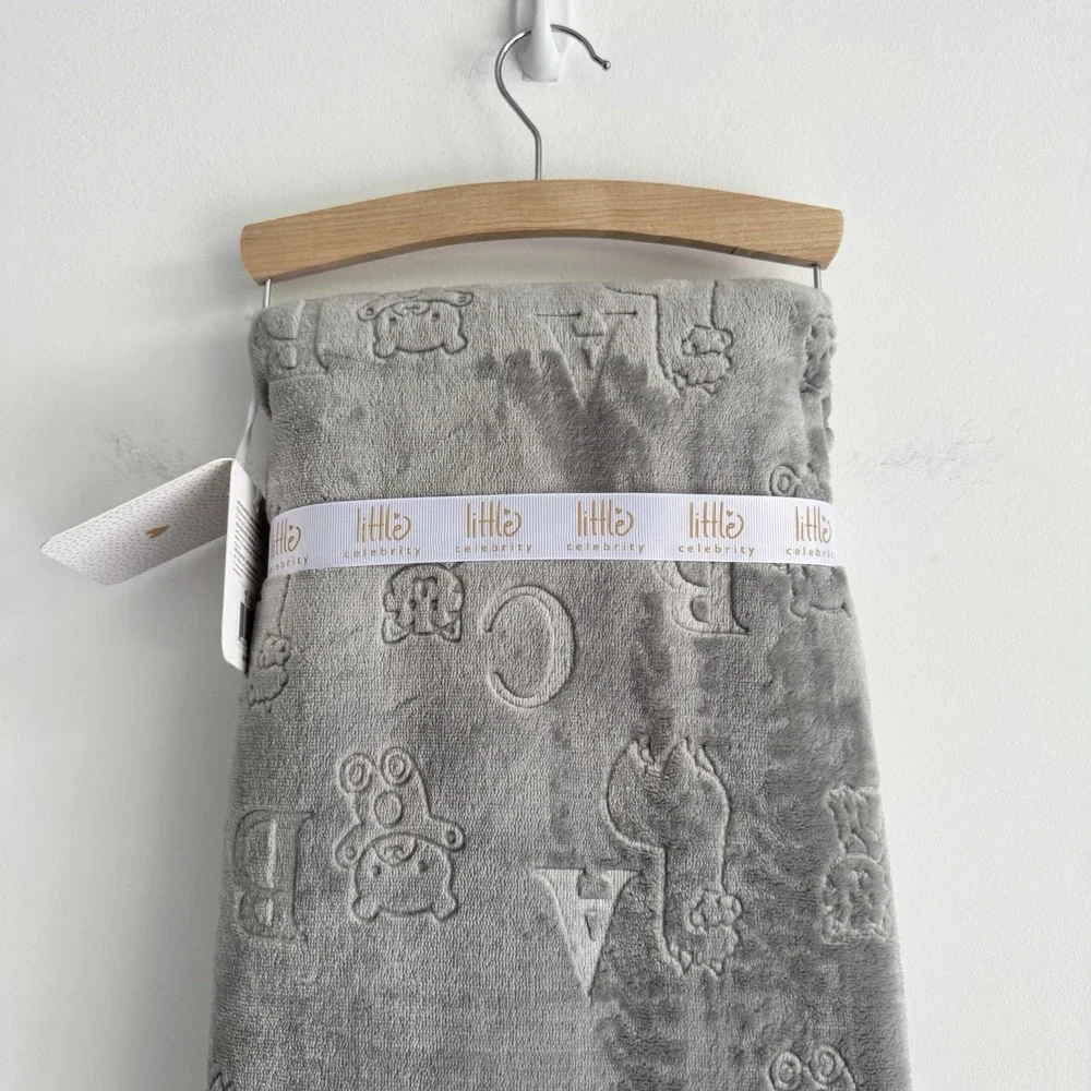 Little Celebrity‎ Baby Blanket Gray Embossed Alphabet Block Letters ABC's